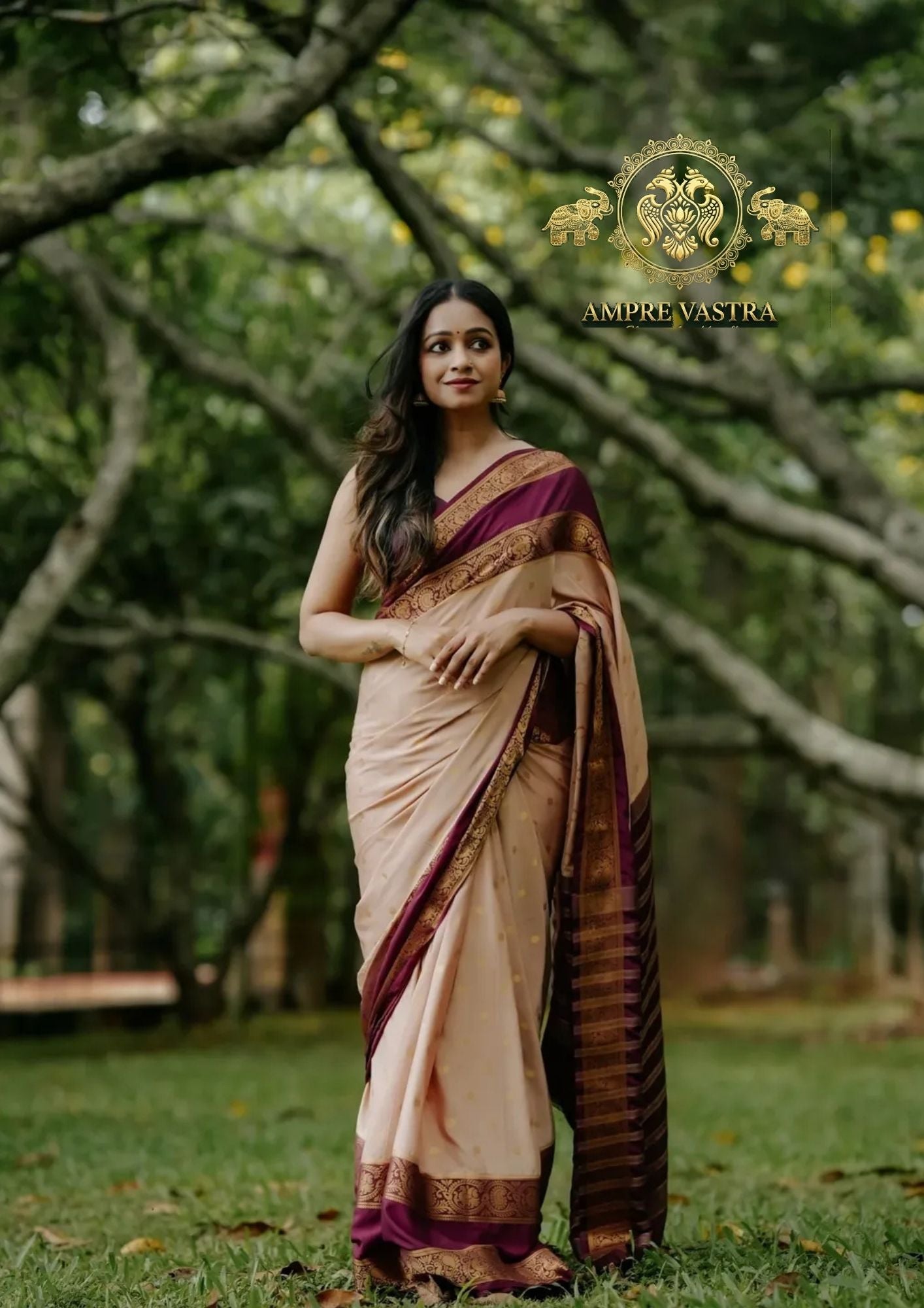 A Georgette Saree with Peacock Border, Rich Zari Pallu & Intricate Elegant Buttas