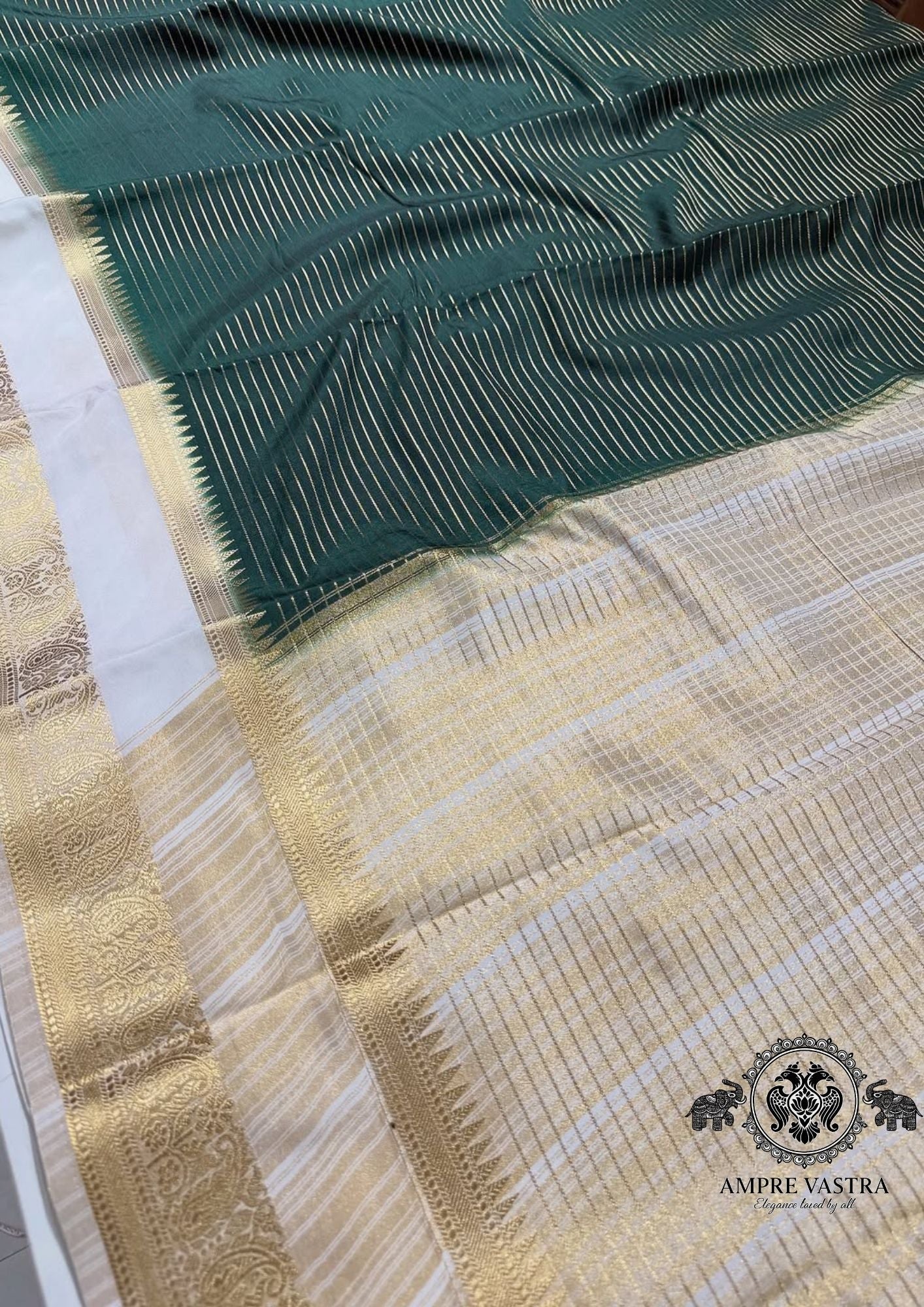 Exclusive Semi Mysore Silk Saree with Fine Zari Lines & Contrast Rich Pallu