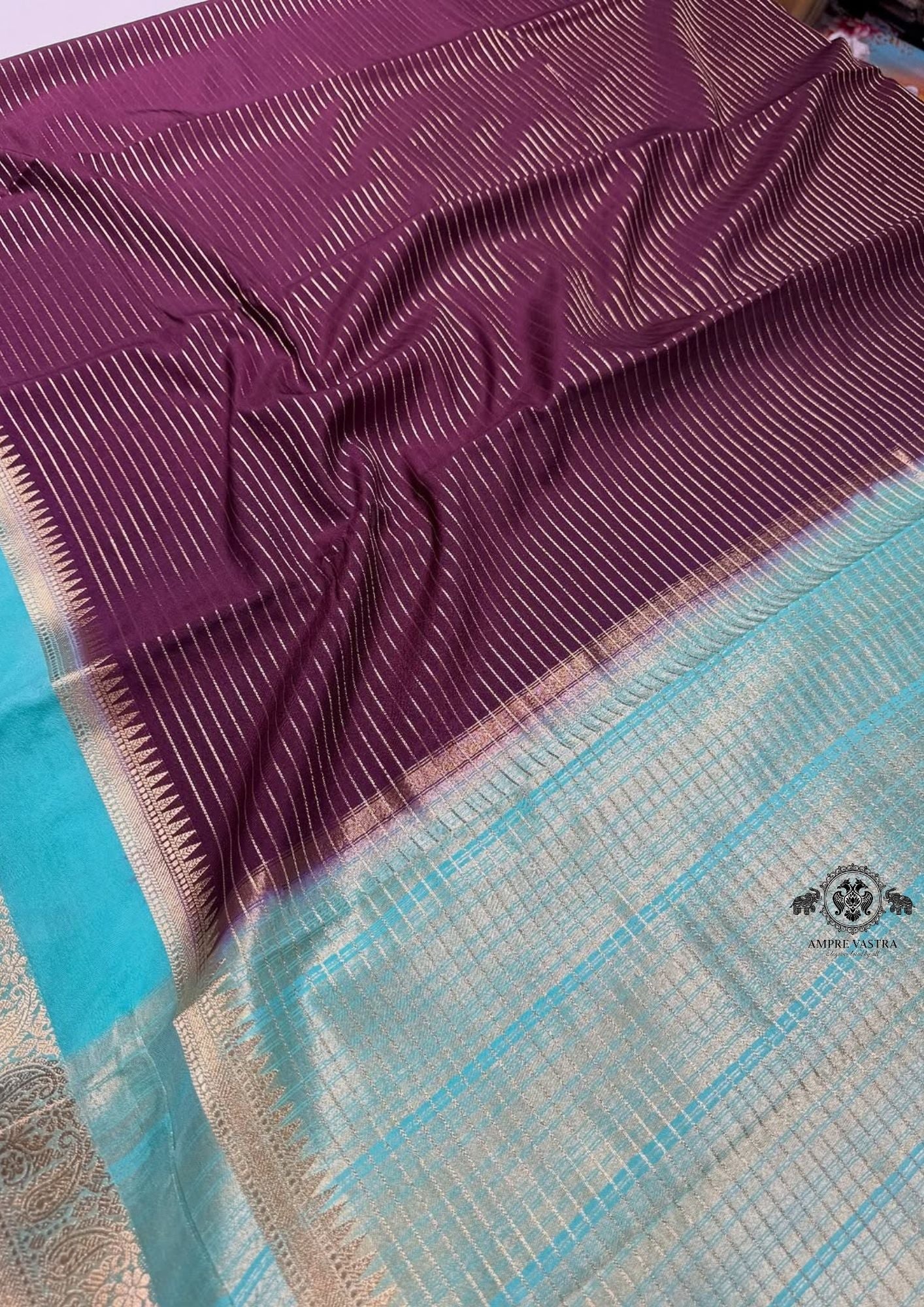 Exclusive Semi Mysore Silk Saree with Fine Zari Lines & Contrast Rich Pallu
