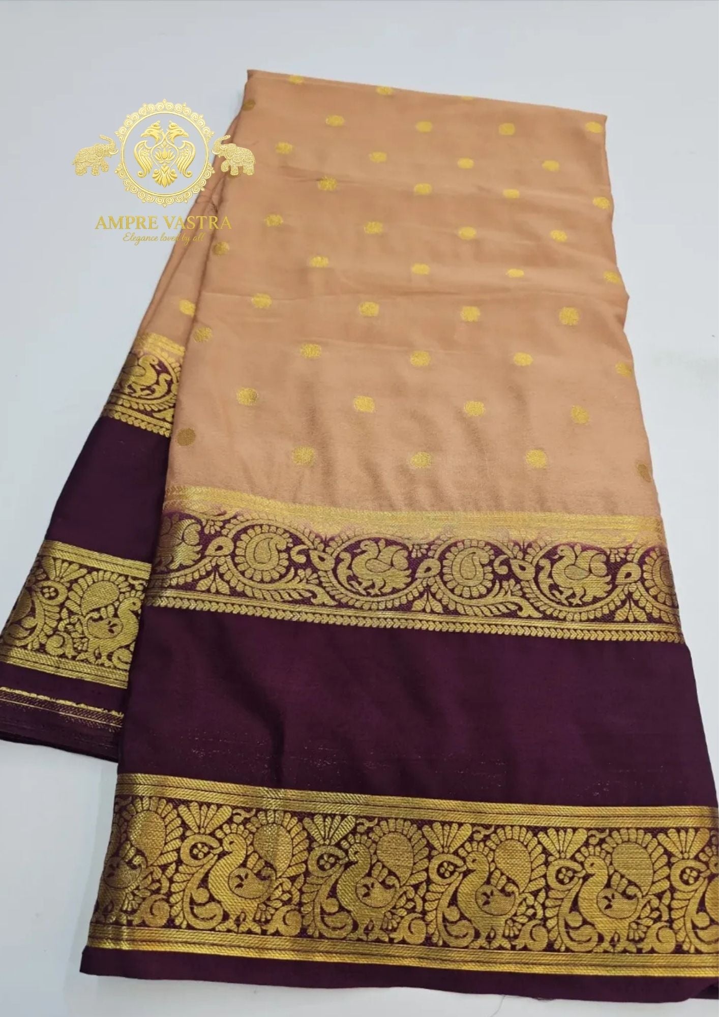 A Georgette Saree with Peacock Border, Rich Zari Pallu & Intricate Elegant Buttas