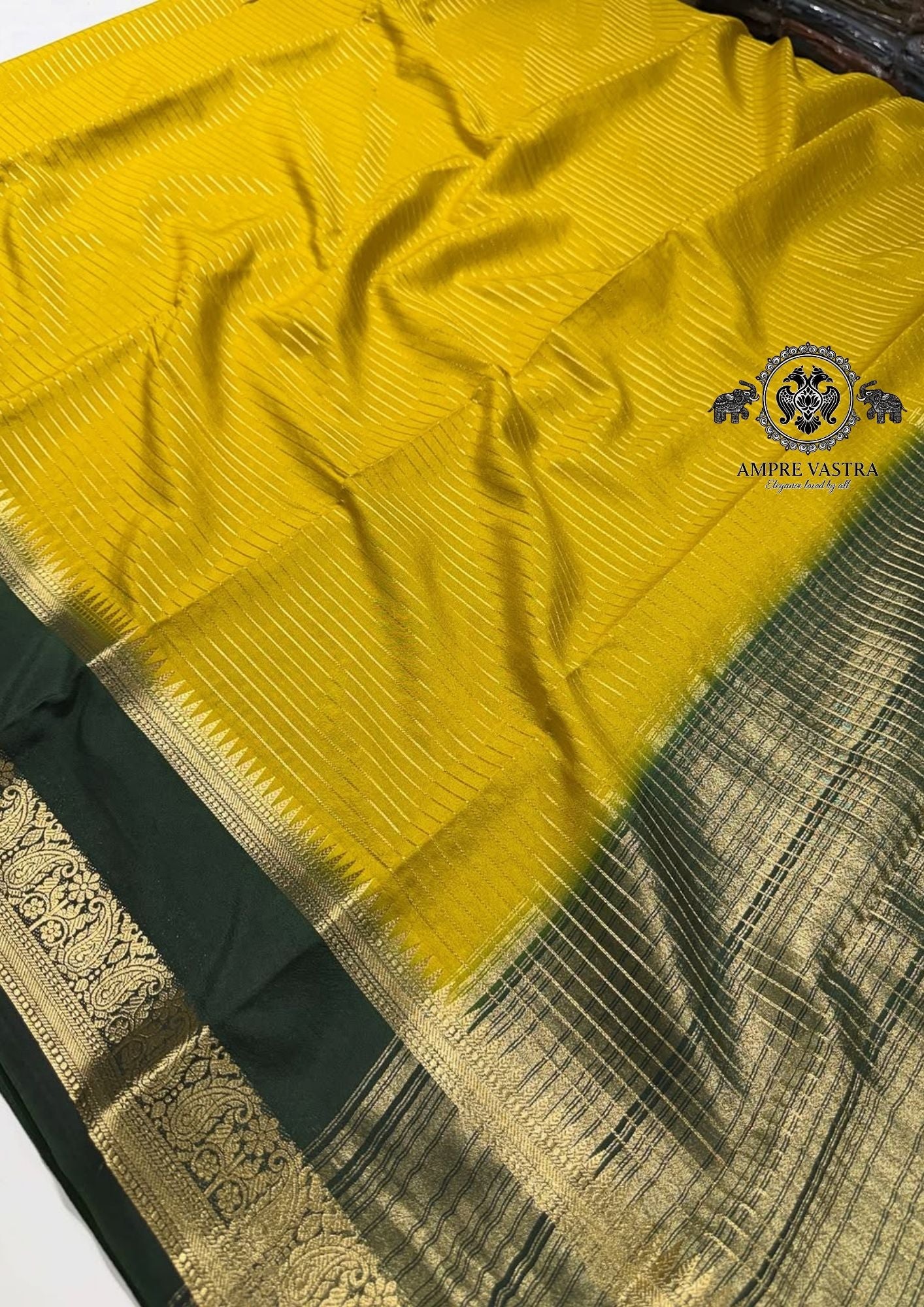 Exclusive Semi Mysore Silk Saree with Fine Zari Lines & Contrast Rich Pallu