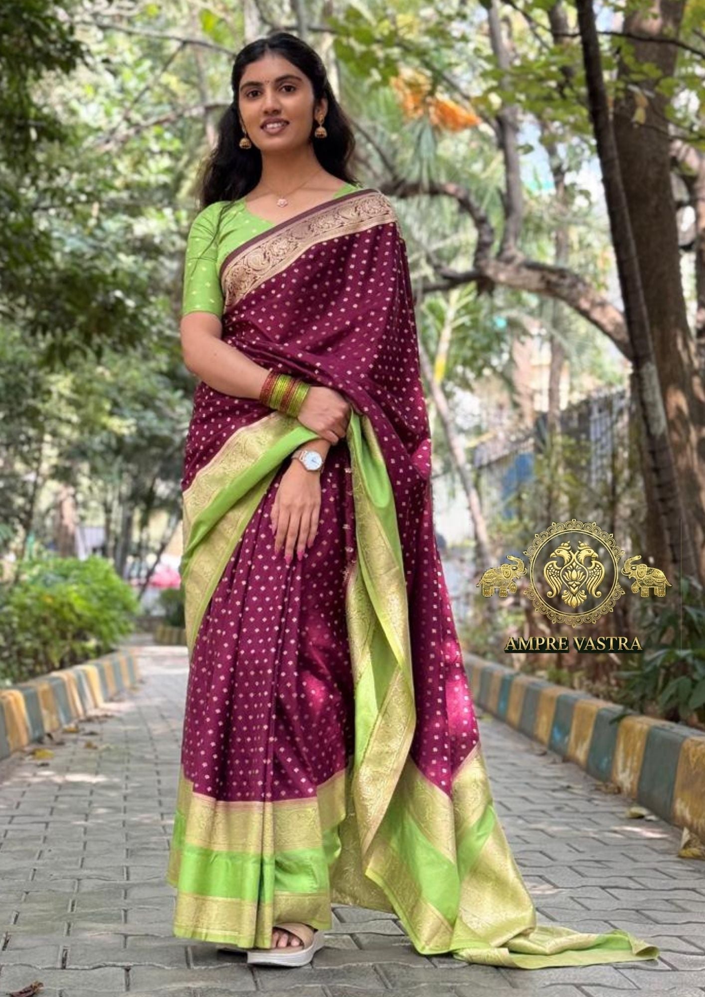 A Georgette Saree with Peacock Border, Rich Zari Pallu & Intricate Elegant Buttas