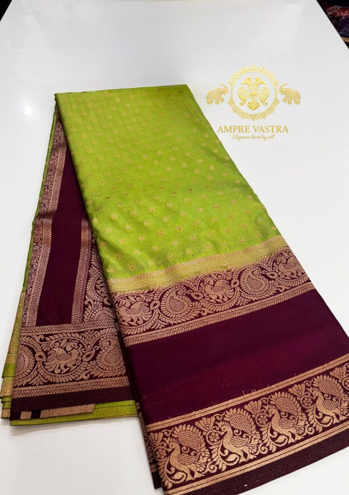 A Georgette Saree with Peacock Border, Rich Zari Pallu & Intricate Elegant Buttas