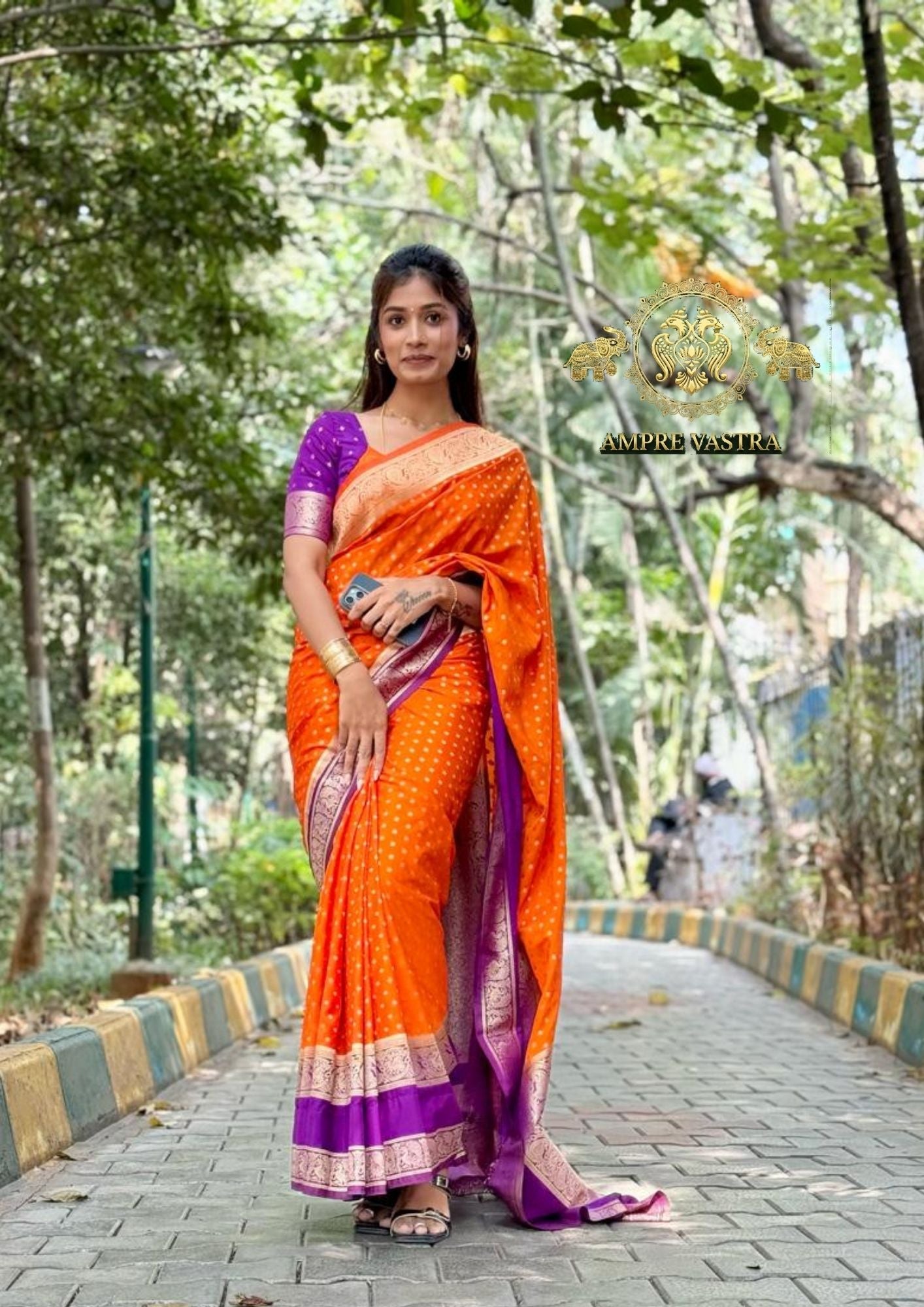 A Georgette Saree with Peacock Border, Rich Zari Pallu & Intricate Elegant Buttas