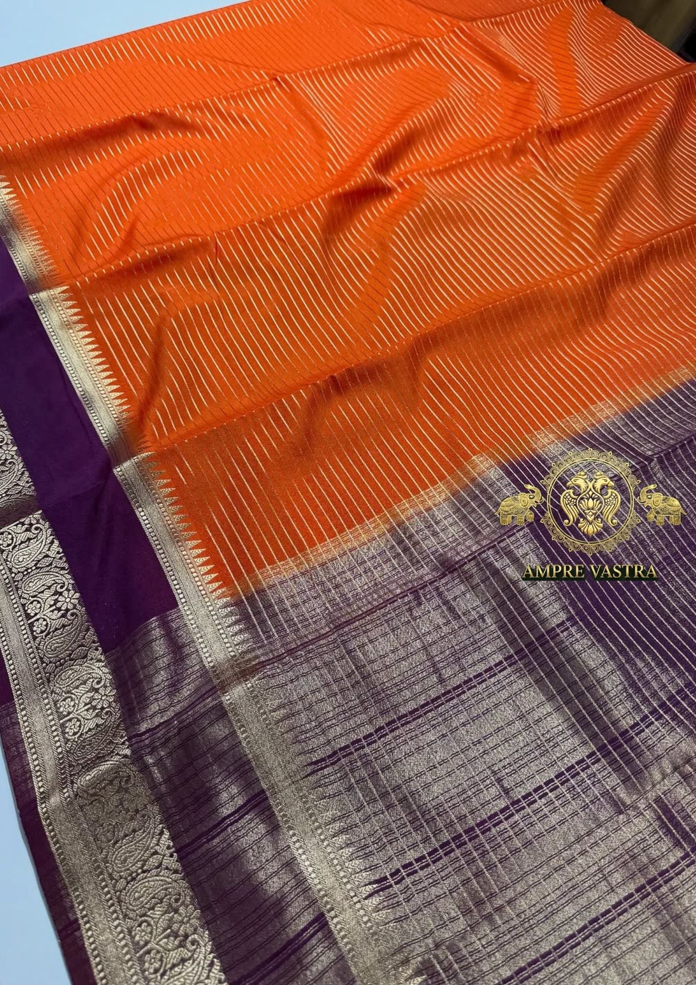 Exclusive Semi Mysore Silk Saree with Fine Zari Lines & Contrast Rich Pallu