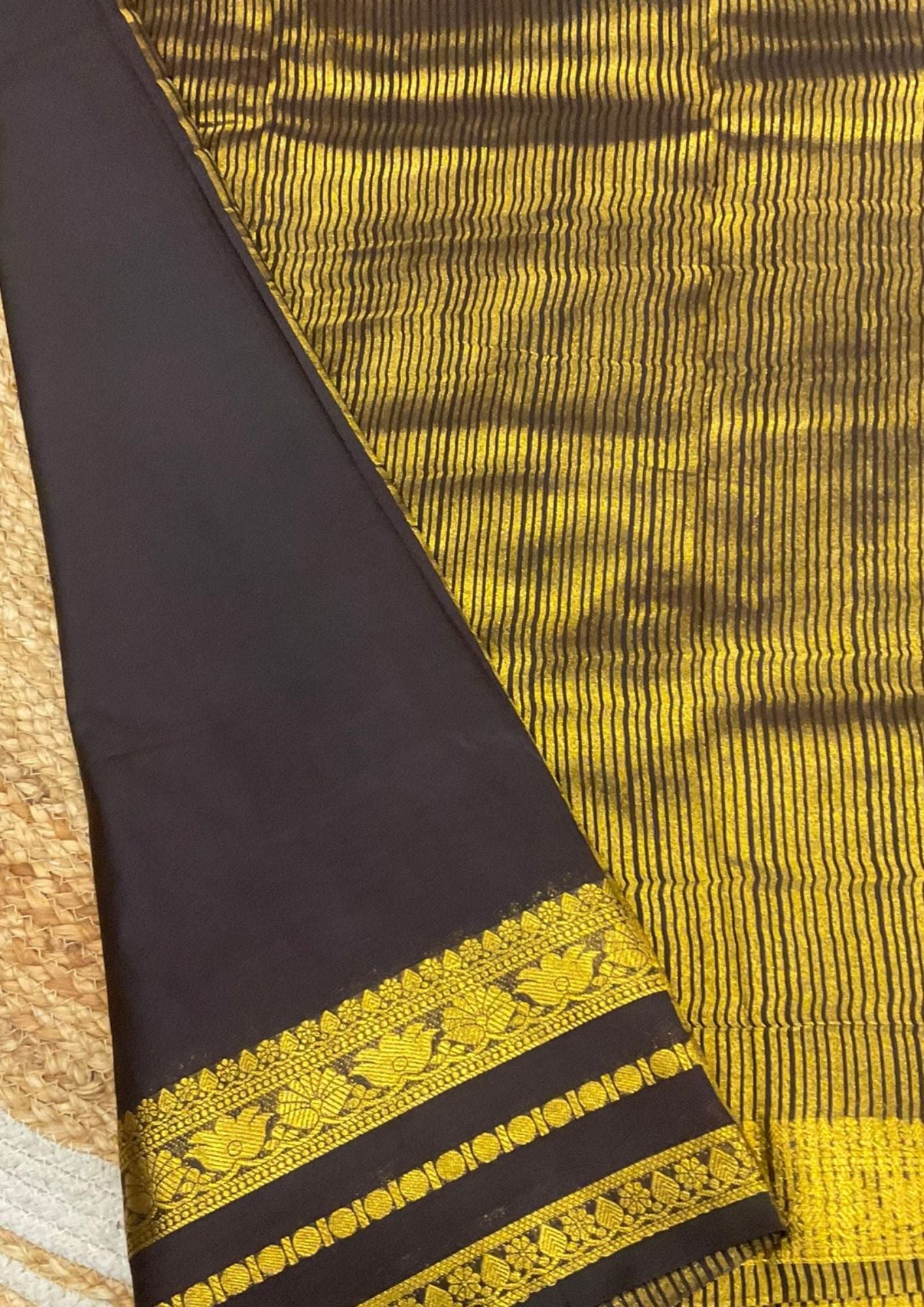 Belgium Chocolate Semi Mysore Silk Saree with Rich Lotus Zari Work